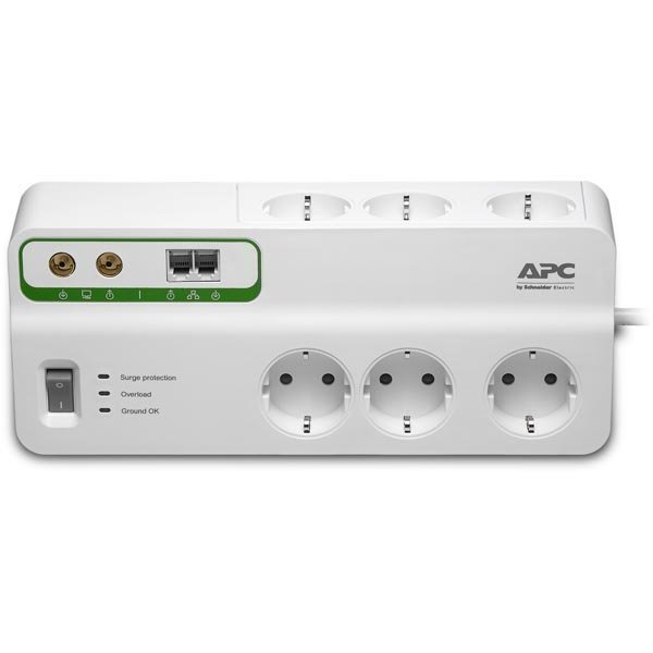 APC SurgeArrest Essential virtapaneeli 6x sähk+TV+ puh/fax/ADSL val