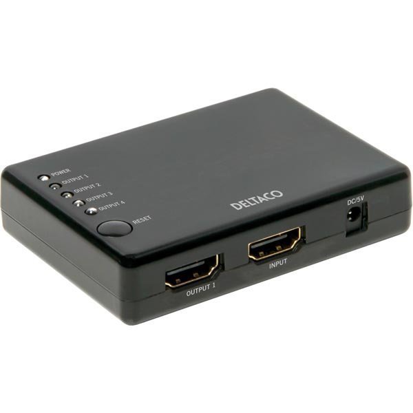 Aktiivien 4-portin HDMI-jakaja 1 laite ->4 HDMI 1.4 4K 3D musta