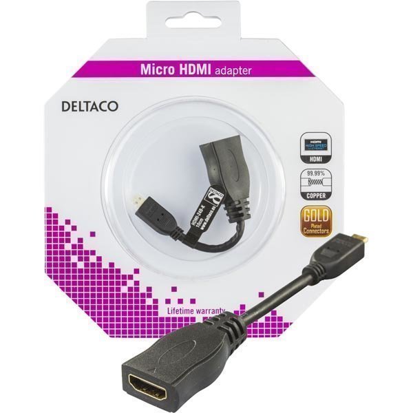 DELTACO HDMI High Speed sovitin Micro HDMI ur - HDMI na 0 1m musta kullatut liittimet