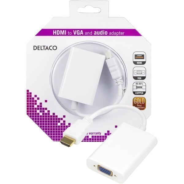 DELTACO HDMI - VGA-sovitin 19-pin ha - 15-pin+3 5mm 0 2m valk