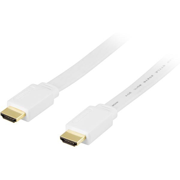 DELTACO HDMI-kaapeli Standard+Ethernet 19-pin u-u1080p litteä valk15m