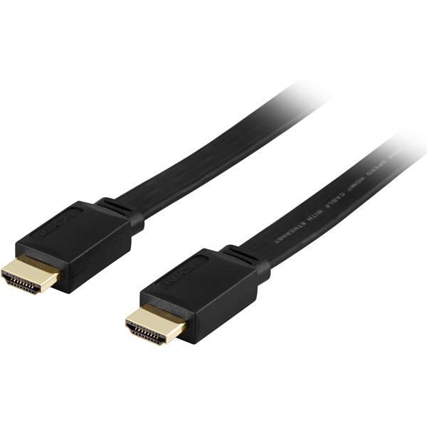 DELTACO HDMI-kaapeli v1.4+Ethernet 19-pin u-u 1080p musta0 5m litteä