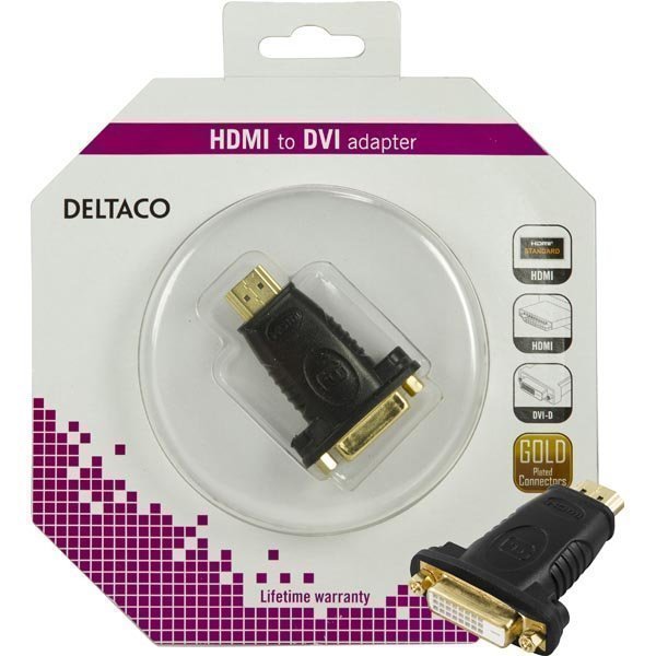 DELTACO HDMI-sovitin HDMI 19-pin ur - DVI-D na kullattu