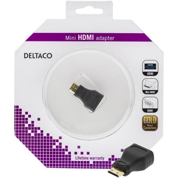 DELTACO HDMI-sovitin mini HDMI ur - HDMI na 19-pin kullatut liittimet