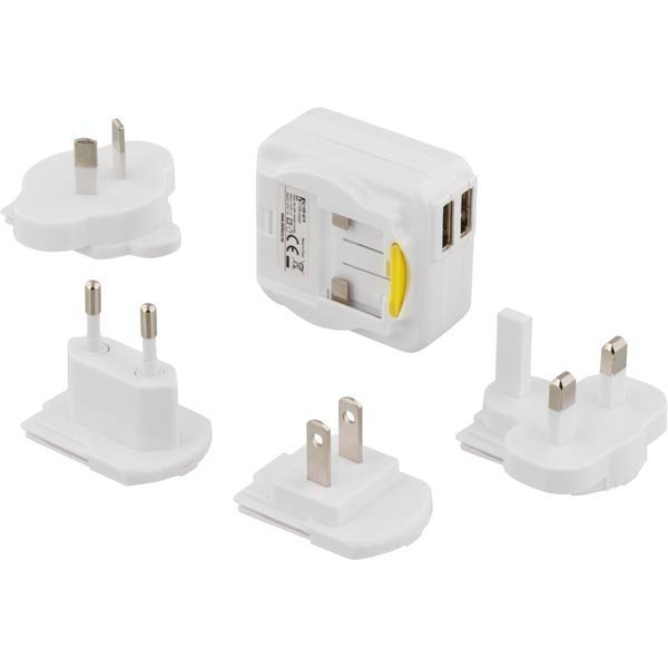 DELTACO Matkalaturi 100-240V till 5V USB 2 1A 2xUSB-porttia val