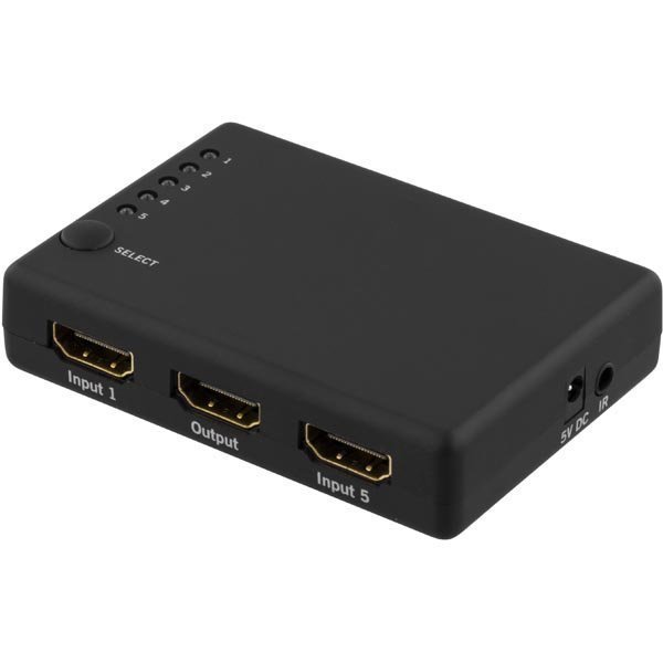 DELTACO PRIME HDMI-Kytkin 5 tuloa - 1 lähtö HDMI 1.4b musta