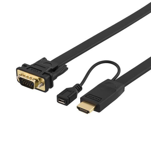DELTACO PRIME HDMI - VGA-kaapeli 19-pin ur - 15-pin ur 1m musta