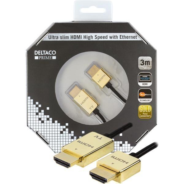 DELTACO PRIME ultraohut HDMI-kaapeli kullatut sinkki-liitokset 3m