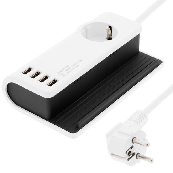 DELTACO USB-latausasema 4 8A 4xUSB 1x Schuko valkoinen