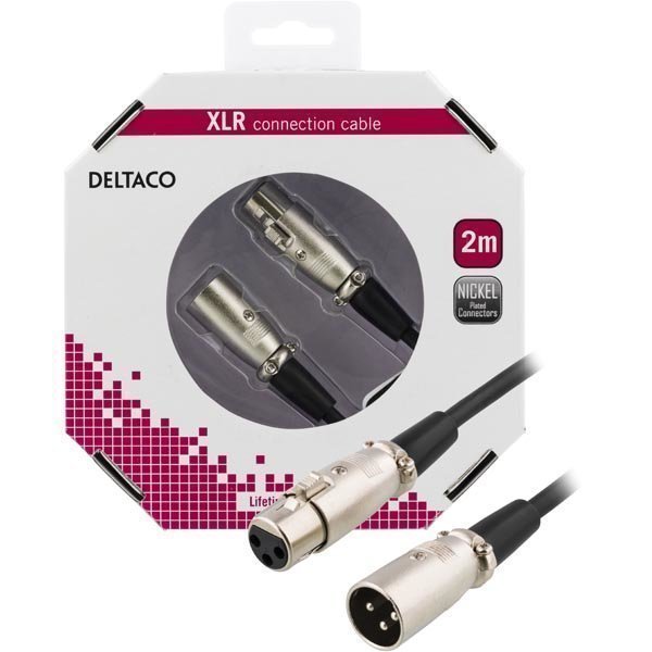 DELTACO XLR-ljudkabel 3-pin ha - 3-pin ho 2m svart