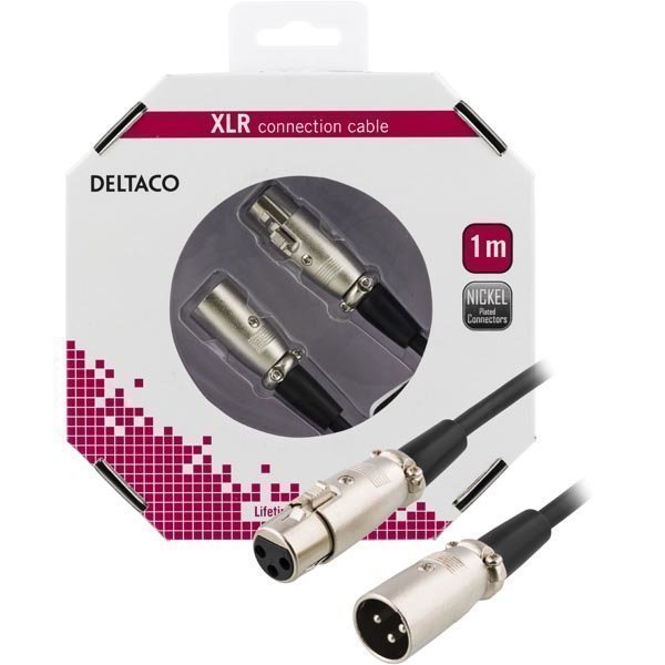 DELTACO XLR-äänikaapeli 3-pin ur - 3-pin na 1m musta