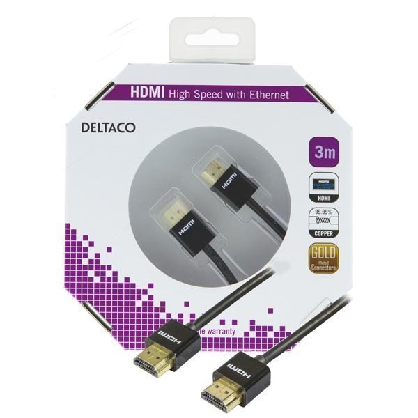 DELTACO ohut HDMI-kaapeli 3m musta blister