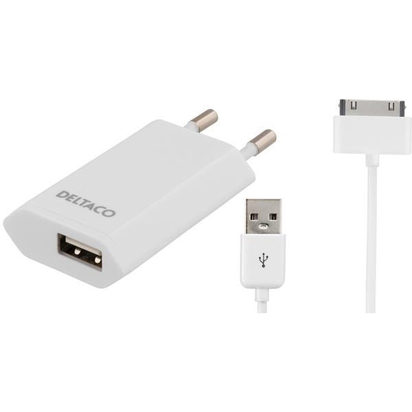 DELTACO virtasovitin 230V AC - 5V USB 1A 1m USB-synkr valk.