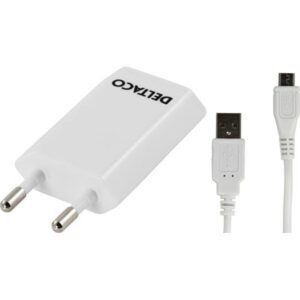 DELTACO virtasovitin 230V AC - 5V USB 1A jossa 2m USB micro B valk.