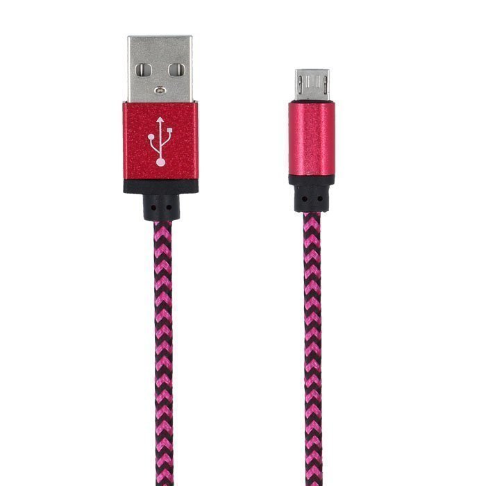 Forever Braided punottu kestävä Micro USB kaapeli 1m - Pinkki