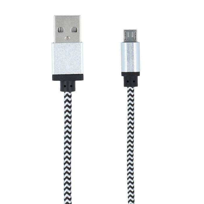 Forever Braided punottu kestävä Micro USB kaapeli 1m - Valkohopea