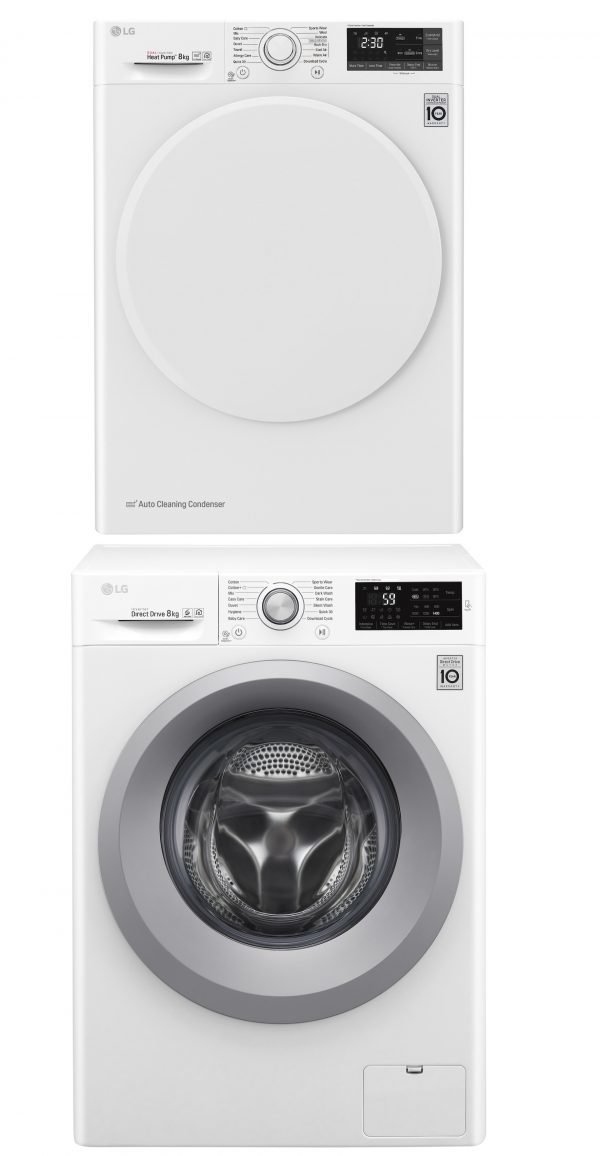 Lg Q4j5tn4w Pesukone 8 Kg + Rc80u2av0w Lämpöpumppukuivausrumpu 8 Kg