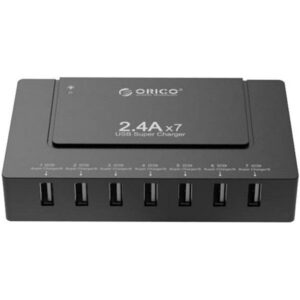 Orico USB-latausasema 100-240V 84W 5V:n USB 16 8A 7xUSB Tyyppi A portit ulkoinen nettiadapteri muovia musta