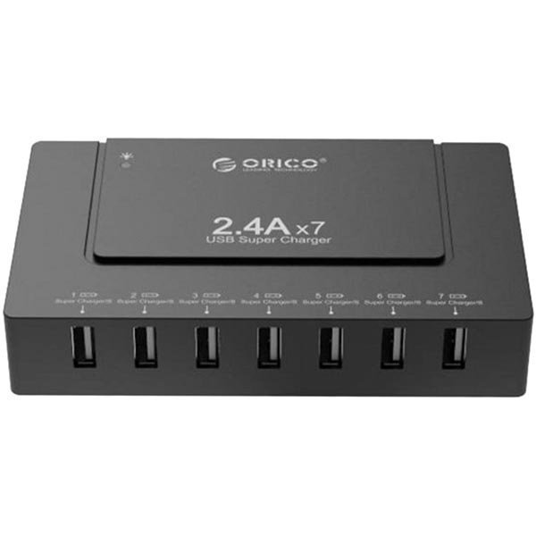 Orico USB-latausasema 100-240V 84W 5V:n USB  16 8A 7xUSB Tyyppi A portit ulkoinen nettiadapteri muovia musta