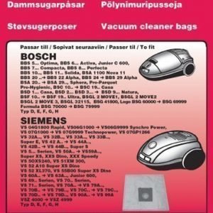 Pölypussit Bosch Free 5:n pakkaus.