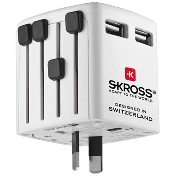 SKROSS sovitin 2X USB Tyyppi A na 5V 1 3A - EMEA/US/UK/AU 100-250V