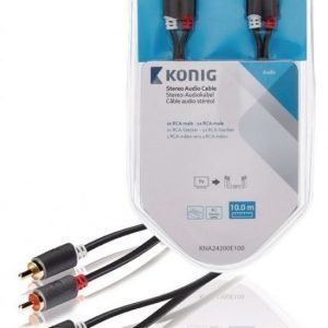 Stereo-audio-kaapeli 2 x RCA-urosliitin - 2 x urosliitin 10 0 m harmaa