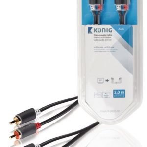 Stereo-audio-kaapeli 2 x RCA-urosliitin - 2 x urosliitin 2 00 m harmaa