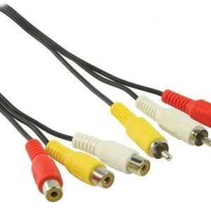 Valueline RCA AV-jatkojohto 3x RCA uros - 3x RCA naaras 2 00 m musta