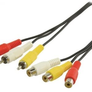 Valueline RCA AV-jatkojohto 3x RCA uros - 3x RCA naaras 3 00 m musta