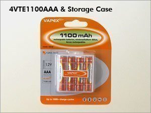 Vapex ladattava AAA NiMH akku - 1100 mAh - 4 kpl + kotelo