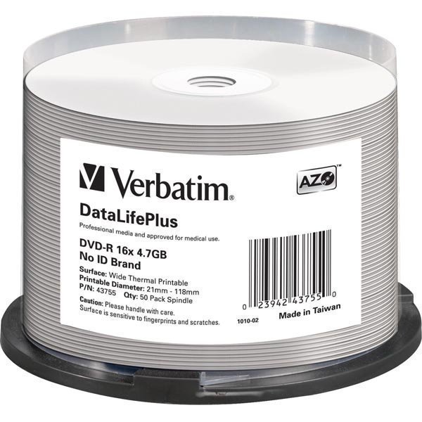 Verbatim DVD-R 16X Wide Thermal print Pro Non ID Brand 50-pakkaus