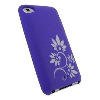 iPod Touch 4G iGadgitz Tattoo Kukkakuvioitu Silikonikotelo Violetti / Valkoinen