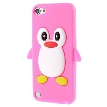 iPod Touch 5G 3D Penguin Silikoninen Suojakuori Kuuma Pinkki