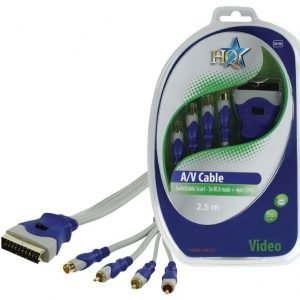 scart uros - 3x RCA uros - s-video uros + kytkin johto 2.50 m